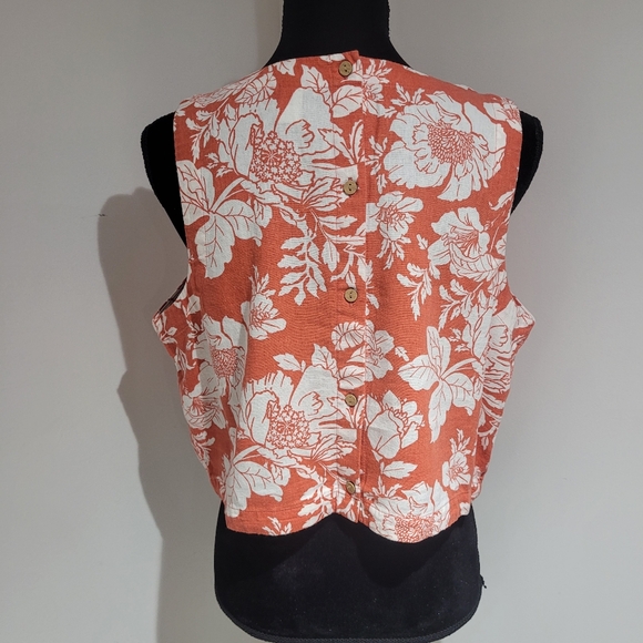 Old Navy Floral Print Linen Blend Sleeveless Top Size Large Orange and White - Picture 6 of 10